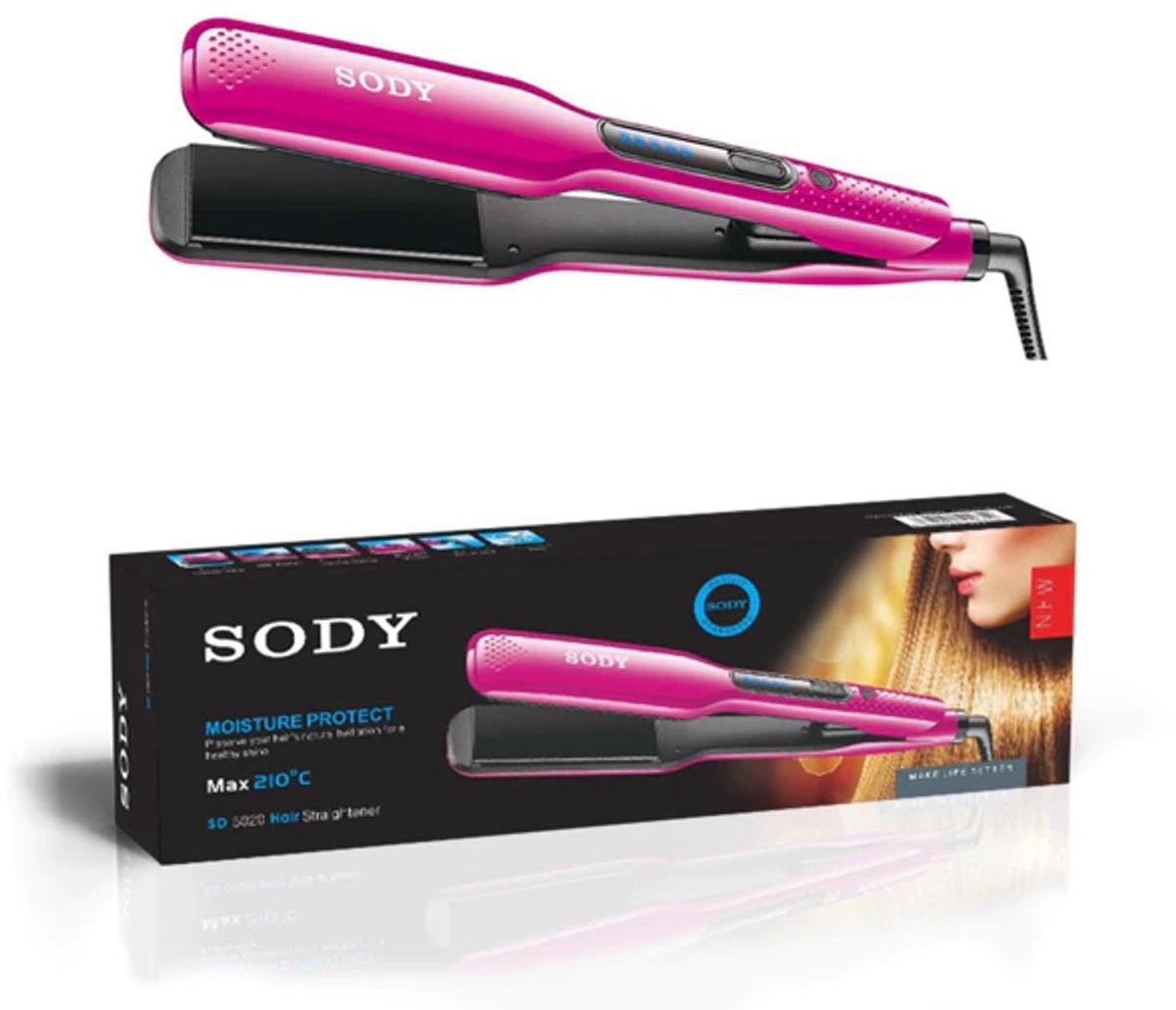 SODY SD5020 Professionele Keramische Stijltang – 130-210 °C, 5 Temperatuurstanden, Snelle PTC-Verwarming, Keratine-Infusie, 360° Draaikabel