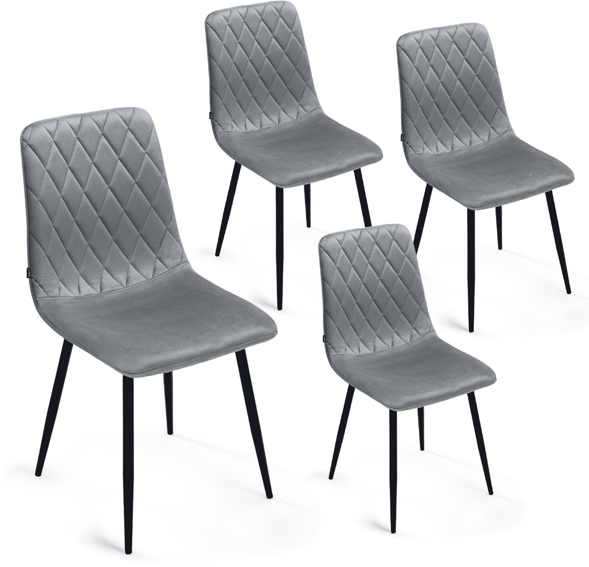 Lina® Elisia Velvet Eetkamerstoelen - Stoel - Grijs - Set van 4
