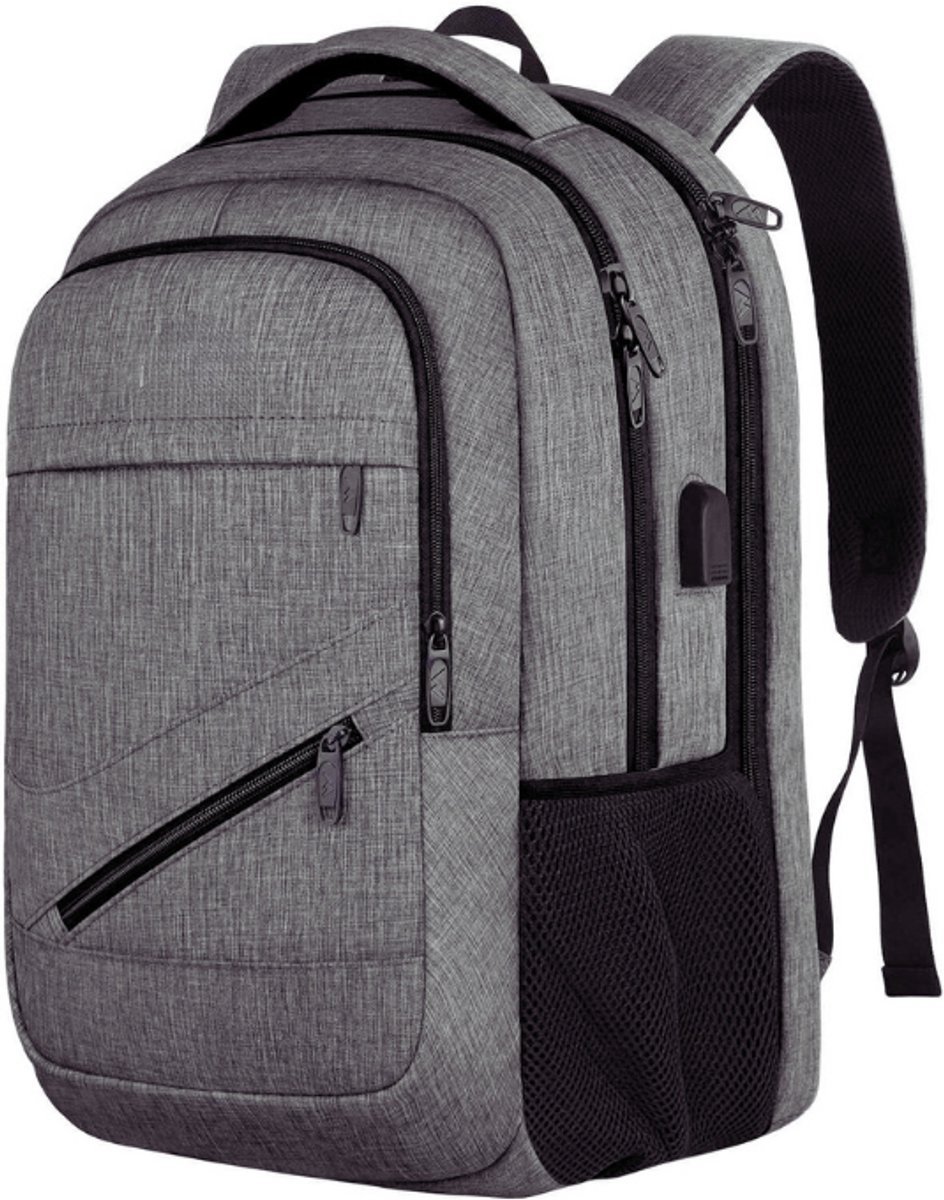 Thuys – Grijze 17 Inch Laptoprugzak – Waterbestendig – Anti – Diefstal – Met USB Laderpoort – Grijs / Zwart