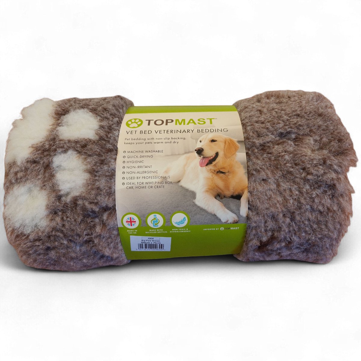 Topmast VetBed "Big Paw Brown" – 100 x 75 cm – Antislip & Hypoallergeen