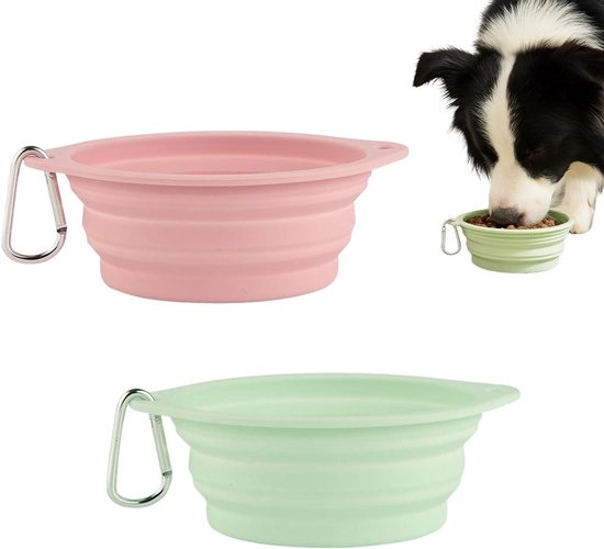 Allecto Plus - 2-pack Opvouwbare Siliconen Hondenbakken (350 ml) - Beige en Groen - Draagbaar Onderweg