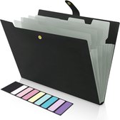 Meekye Waaiermap A4 met 12 vakken en 16 stuks etiketten, documentenmap A4 sorteermap mappen mappen ordnersysteem document organizer voor thuis, kantoor, school, documenten en op reis, zwart