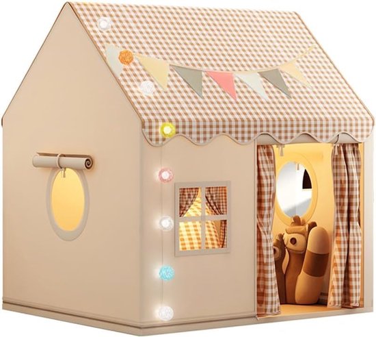 Speeltent voor binnen, kinderspeelhuisje voor binnen, bedtent, prinsessentent met ramen, kinderspeelhuisje, gezellige hoekdecoratie voor de kinderkamer (Khaki)