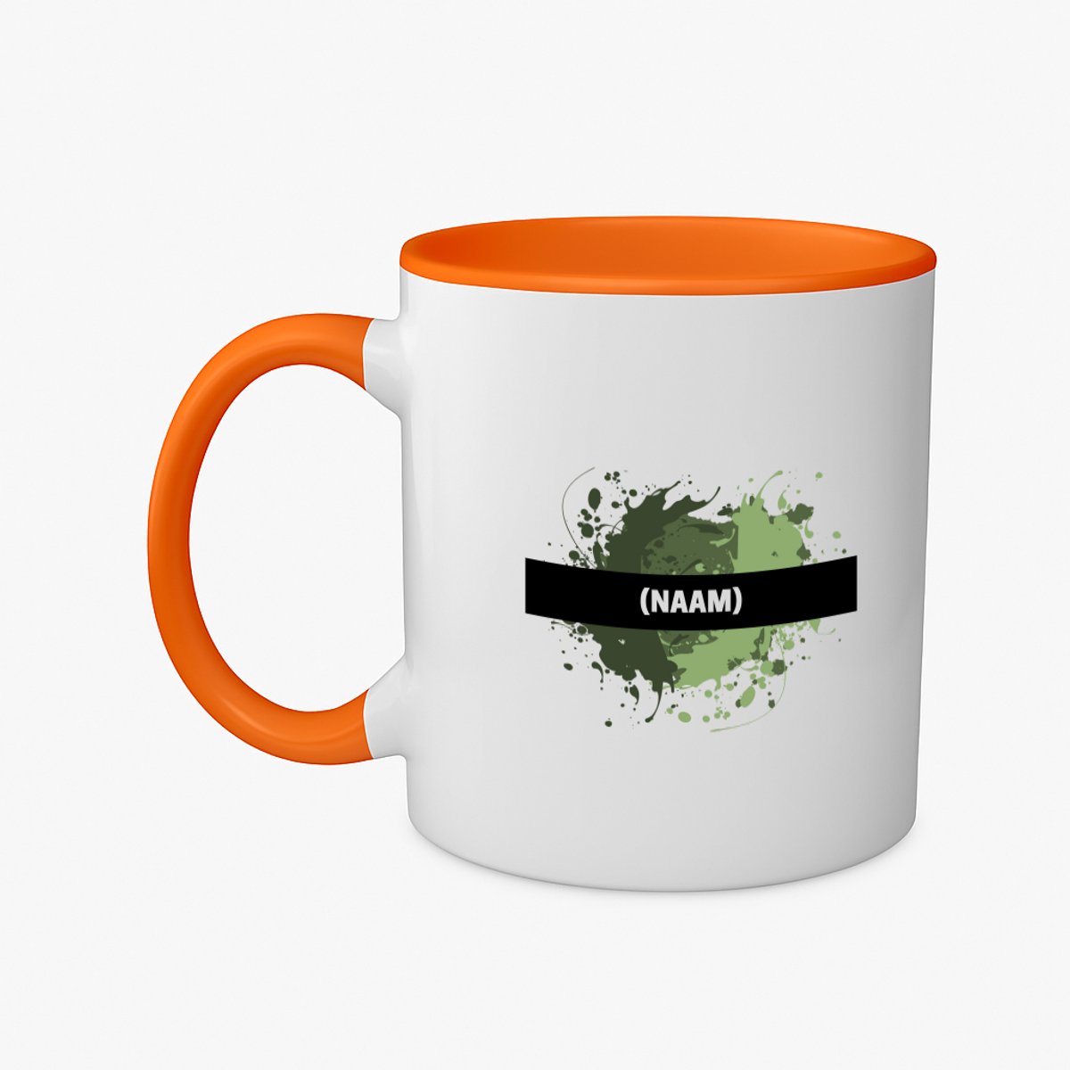 Hacebo® - groene verfvlek met eigen naam koffiebeker oranje - kunstenaars/kunstenaressen - thee mok - koffie beker - verjaardag - mensen die houden van verven - kunst liefhebbers - cadeau - kado - geschenk - koffiemok - 350 ML inhoud