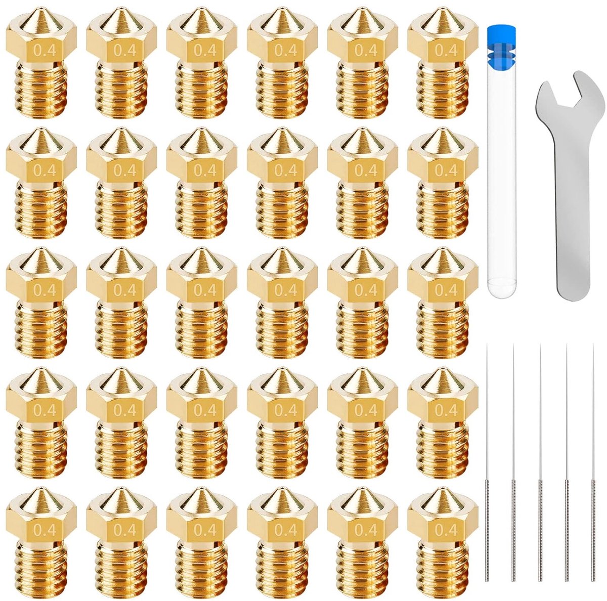 3D Printer Nozzles 0.4mm Brass Nozzle Nozzle Set, Extruder Printhead for 1.75mm Filament E3D V5-V6 3D Printer Accessories Like Anycubic I3 Mega Prusa I3 MK3/MK3S Printer(30 PCS)