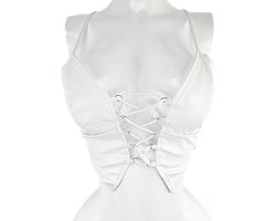 Top - Maat S/M - Nep leer imitatie leder Sexy bh crop top met vetersluiting Wit