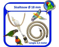 Sisaltouw – 18 mm dik – 2,5 meter – zitstok - Natuurlijk speelgoed voor valkparkiet en andere vogels van dit formaat