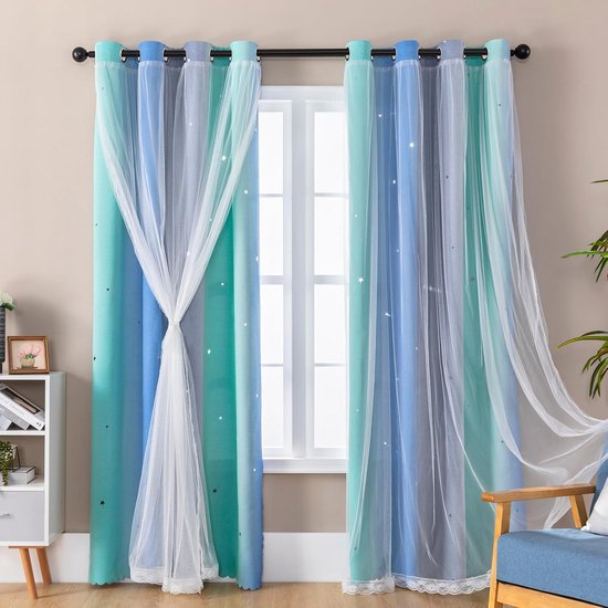 XiDi Dream Star verduisteringsgordijnen voor kinderkamers, meisjes en prinsessengordijn voor het raam van de slaapkamer van je dochter (roze, grijs, paars; 132 x 163 cm (b x l