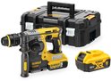 Gele en zwarte DeWalt SDS-plus combihamer met 1 accu en een zwarte TSTAK koffer.