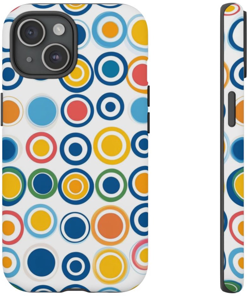 Vrolijk Cirkeldessin in Heldere Kleuren – Telefoonhoesje Geschikt voor iPhone 15