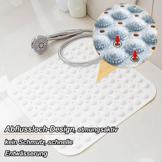 Douchemat, 48 x 48 cm, vierkant, machinewasbare badmat, pvc, antislipmat met zuignappen, douchemat met drainagegaten, voor douche en sauna (zwart