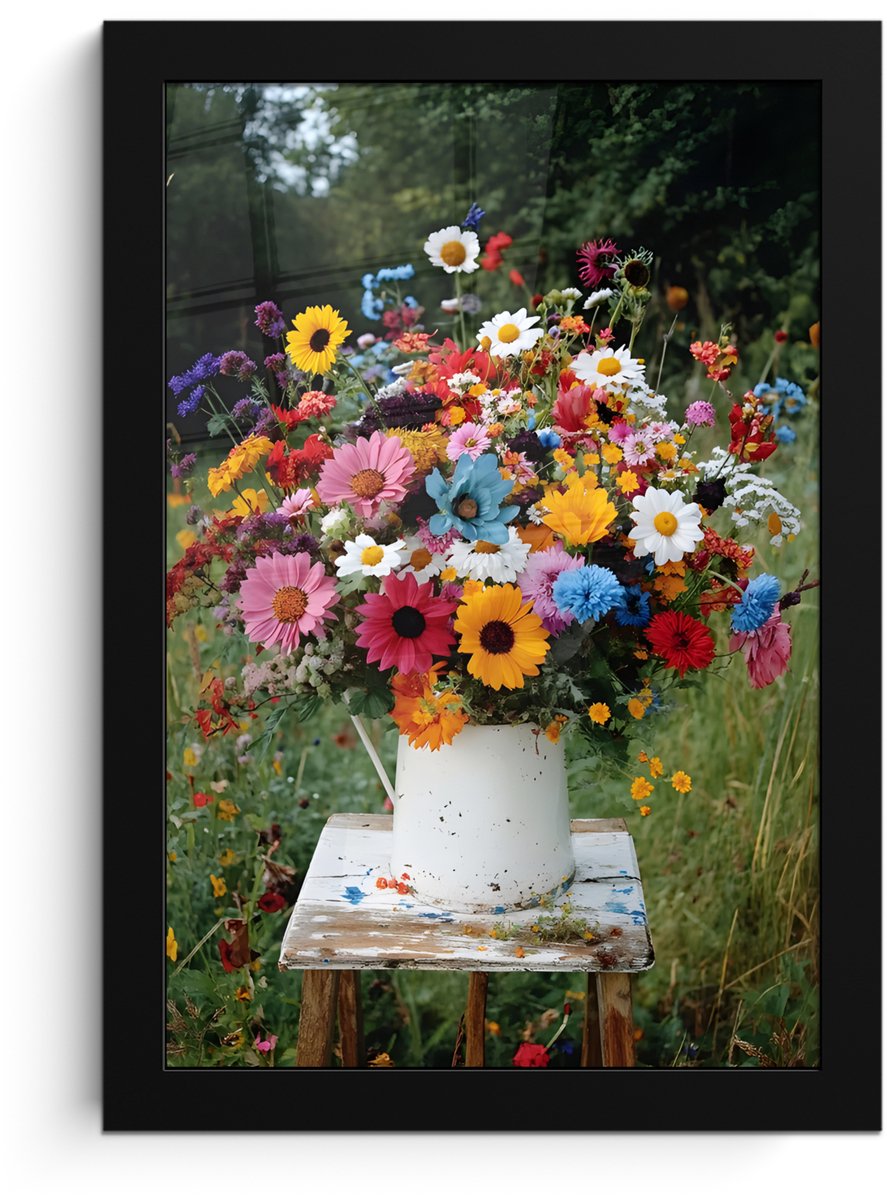 Poster in lijst - Fotolijst 20x30 cm - Posters - Bloemen - Krukje - Gieter - Veld - Poster