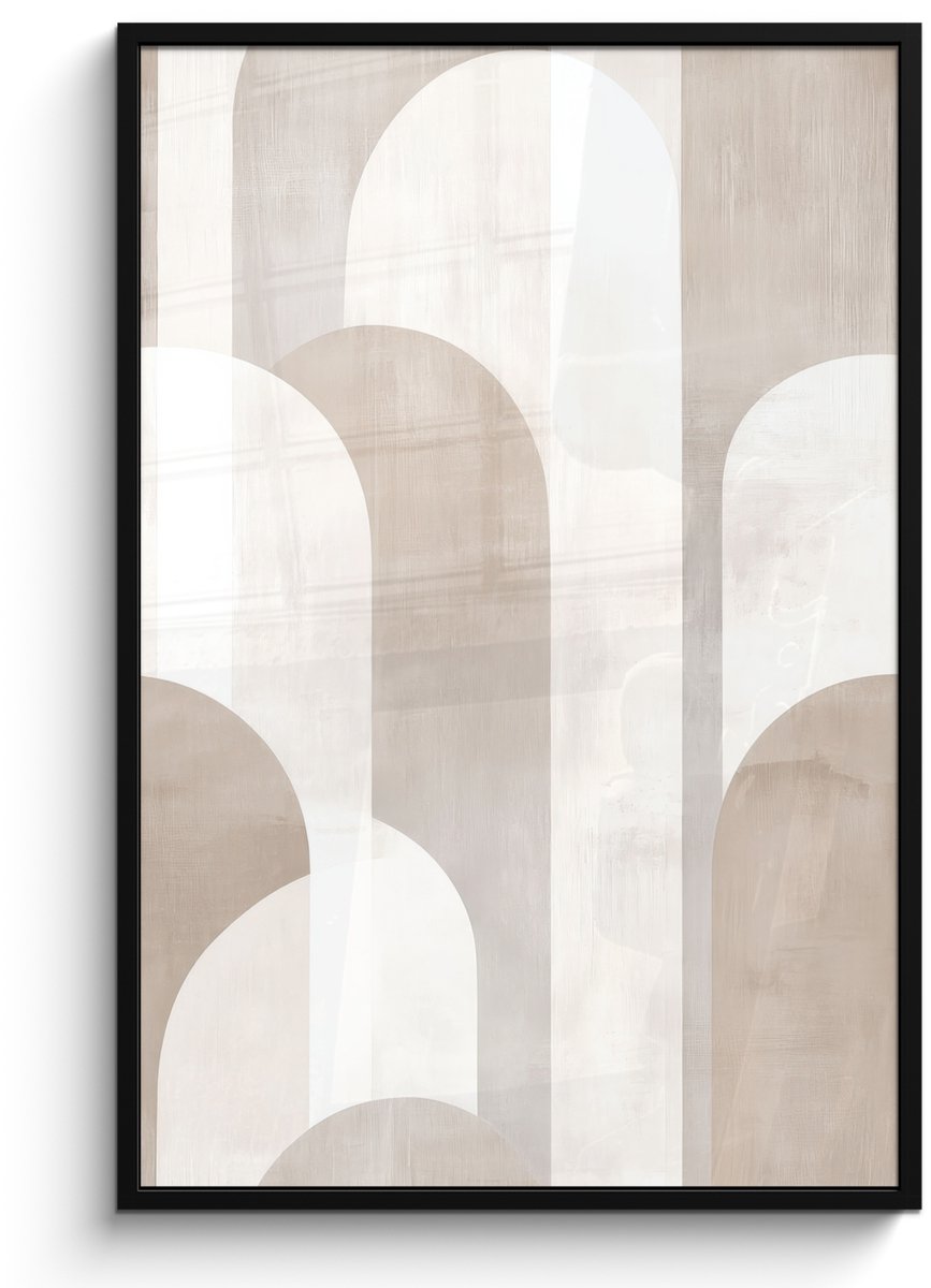 FrameYourWall Poster in lijst - Fotolijst 80x120 cm - Posters - Abstracte bogen - Modern - Beige - Posterlijst zwart - Decoratie - Wanddecoratie woonkamer - Muurdecoratie slaapkamer Bogen - Beige
