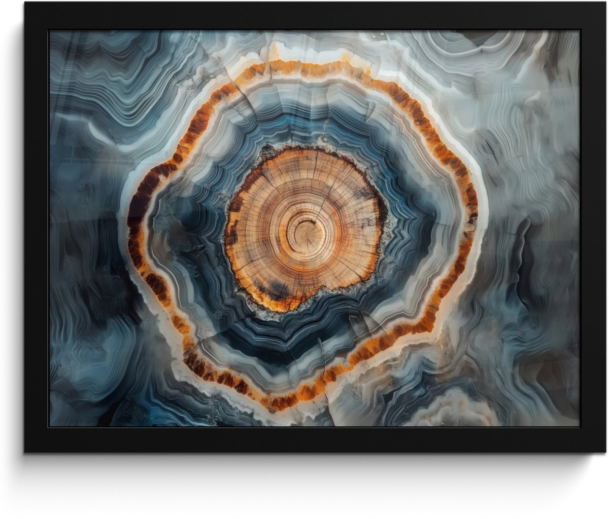 FrameYourWall Poster in lijst - Fotolijst 40x30 cm - Posters - Cirkel - Ringen - Steen - Tinten - Posterlijst zwart - Decoratie - Wanddecoratie woonkamer - Muurdecoratie slaapkamer