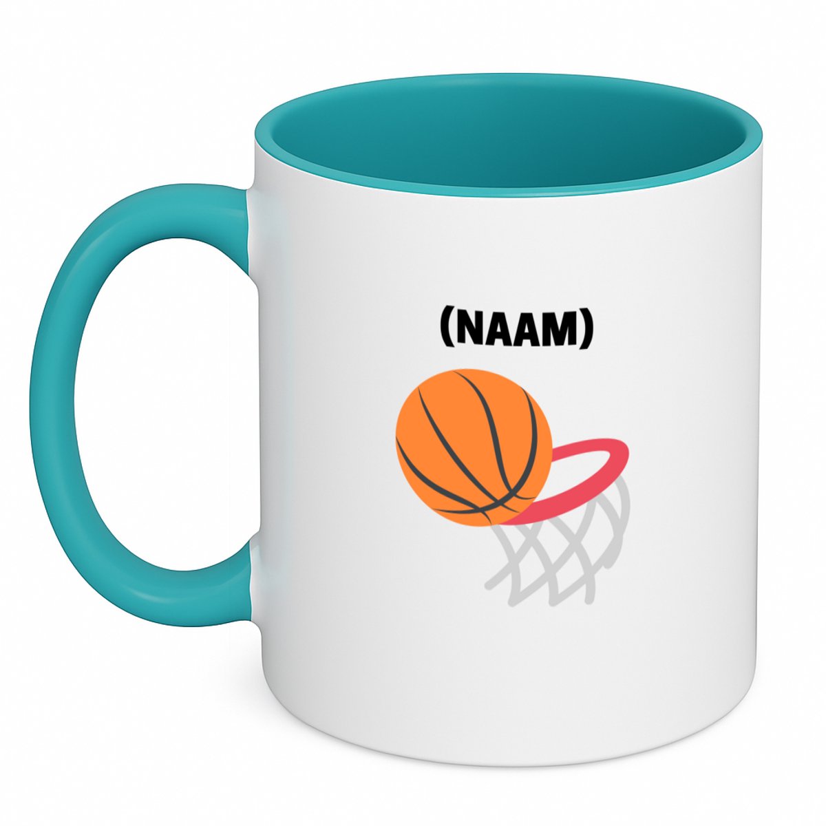 Hacebo® - Basketbal met eigen naam koffiebeker turquoise - Basketbal - Basketballer - thee mok - koffie beker - Sport - koffiemok - 350 ML inhoud