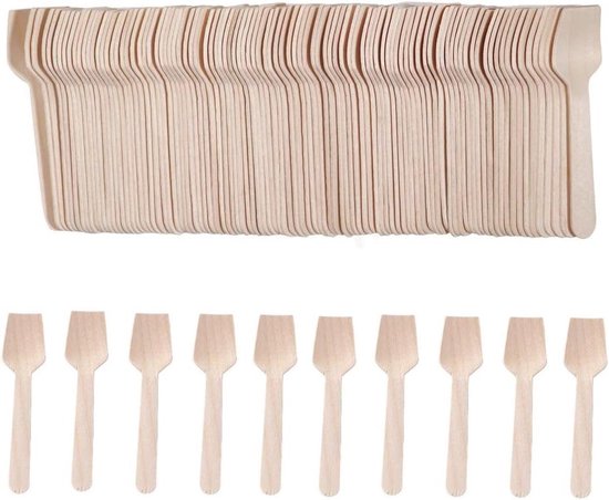 200 Mini Houten Lepels, Wegwerp Houten Bestek - 95mm/3.7 Wegwerp Proeflepels IJslepel voor Yoghurt, IJs, Dessert