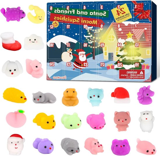 Allecto plus - Mochi Squishy Adventskalender 2025 | Leuk Speelgoed Kerstmis | 24 Dagen Countdown Kalender | 24 Mochi Squishies | Kerstman en Cadeaus voor Kinderen