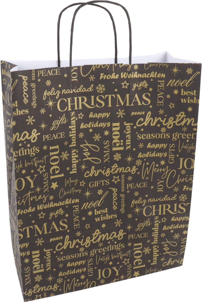 Papieren tasjes 50 stuks Kerst - Zwart en Goud - A3 32x41x12 - Cadeautasjes - Papieren tasjes met handvat - Kersttasje