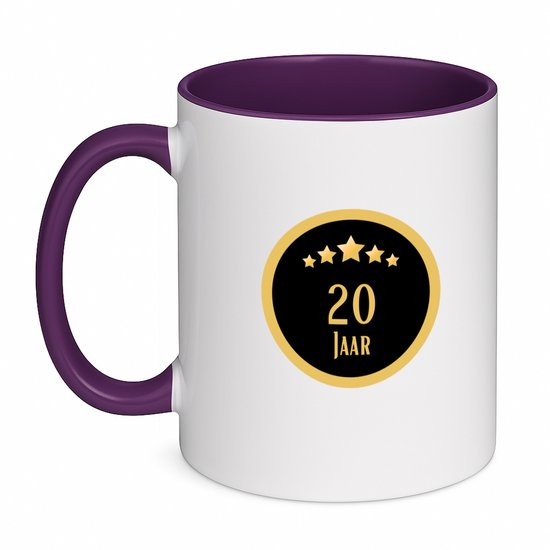 Hacebo® - 20 jaar koffiebeker paars - iemand die 20 jaar is geworden of 20 jaar lang een relatie hebben of getrouwd zijn - thee mok - koffie beker - verjaardagscadeau - verjaardag - cadeau - kado - geschenk - koffiemok - 350 ML inhoud