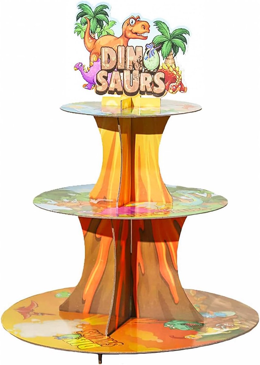 3 Level Cardboard Cake Stand - Reusable Cupcake Stand - Dinosaur Cupcake Stand voor Verjaardagsfeesten - Familie Samenkomen - Banketten (Dinosaurs)