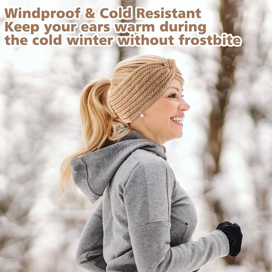 2 stuks hoofdband voor dames, winter, gebreide hoofdband voor dames, verdikt met fleece gevoerd, elastische warme haarband, hoofdband, oorwarmer voor vrouwen en meisjes, essentiële winterhoofdband van Hicarer — afbeelding 3