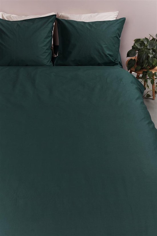 Ambiante Cotton Uni dekbedovertrek - Effen - Lits-Jumeaux XL - 260x200/220 cm cm - Donkergroen van Merkloos — afbeelding 3