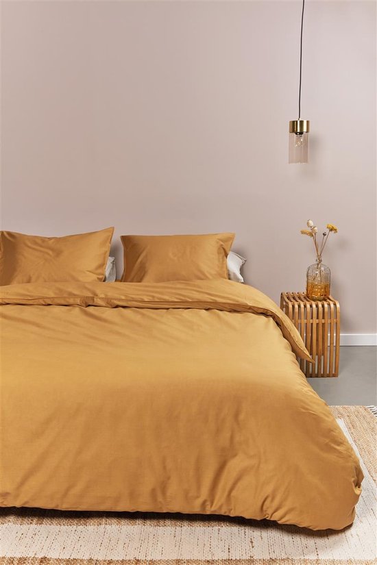Ambiante Cotton Uni dekbedovertrek - Effen - Lits-Jumeaux - 240x200/220 cm - Oker van Ambiante — afbeelding 5