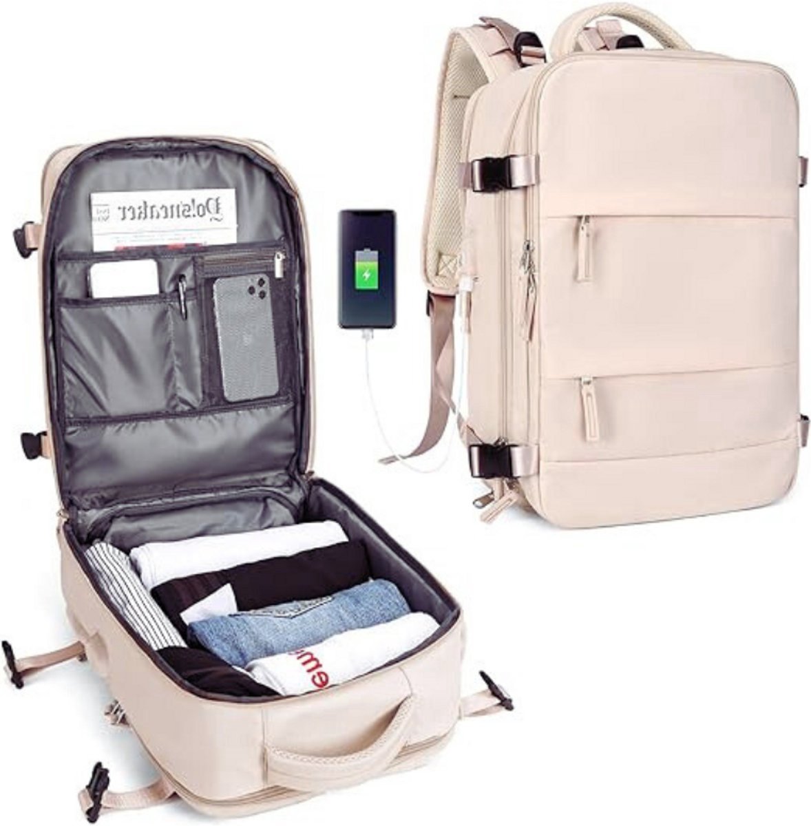 Thuys – Waterdichte Grote Reis Rugzak – Cabin Grootte – Met Schoenen Compartiment En Geschikt – Voor 14 Inch Laptop