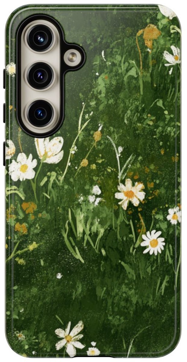 Groene Weide met Witte Bloemen – Telefoonhoesje Geschikt voor Samsung Galaxy S24