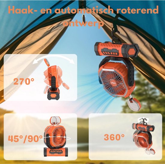 AddAcc Oplaadbare campingventilator, 20.000 mAh, met led-lantaarn, 20,3 cm, USB, voor vissen, reizen, koken AddAcc Oplaadbare campingventilator, 20.000 mAh, met led-lantaarn, 20,3 cm, USB, voor vissen, reizen, koken