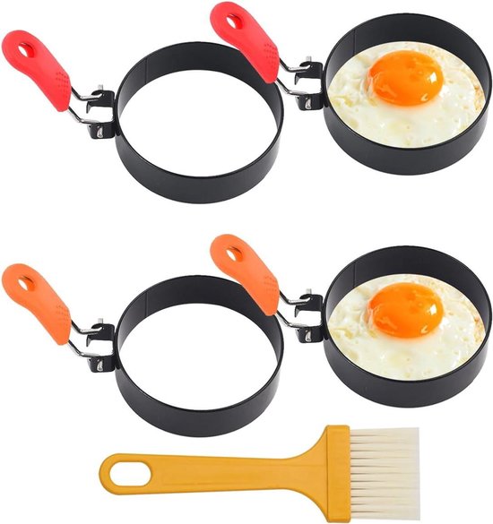 2 Anneaux à Œufs En Acier Inoxydable - Poignée Silicone Antiadhésive - Pour Œufs Et Pancakes