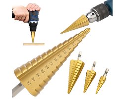 HSS Stappenboor Bit Set Van 3 I Trappenboor I Titanium Coating I 4-12 mm / 4-20 mm / 4-32mm I Voor Hout & Metaal