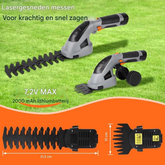 Elektrische heggenschaar Fioren - Met accu - 2 in 1 - Telescopische takkenschaar - Grijs - Snoeischaar - Draadloos - Telescopisch - Steel van Merkloos	 — afbeelding 4