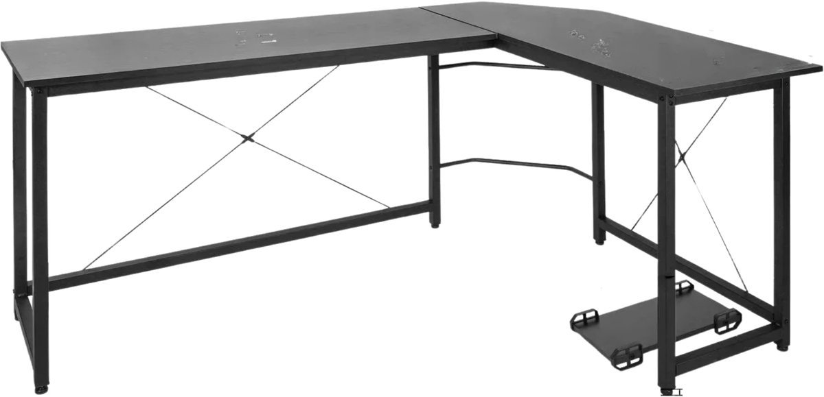 Happiq L-vormig Hoekbureau Tavien - Voor Thuiswerk, Gaming of Kantoor - Ruimtelijk Workstation met PC & Laptopruimte - 167 cm - Zwart