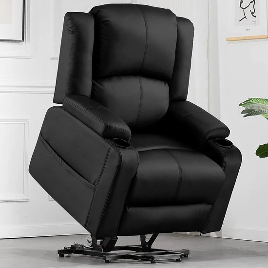 Foto: Elektrische relaxfauteuil relaxstoel sta op stoel verstelbare fauteuil massagefunctie kunstleer bekleding draagvermogen 150 kg zwart