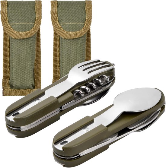 Outdoor bestekset, roestvrij staal, klapbestek, camping, survival, reisbestek, draagbaar, 7-in-1 mes, vork, lepel, kurkentrekker, set met tas, veldbestek voor wandelen Outdoor bestekset, roestvrij staal, klapbestek, camping, survival, reisbestek, draagbaar, 7-in-1 mes, vork, lepel, kurkentrekker, set met tas, veldbestek voor wandelen