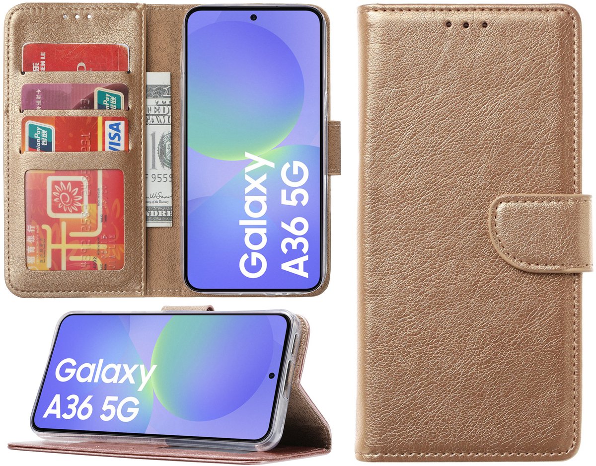 Hoesje geschikt voor Samsung Galaxy A36 hoesje - Arara bookcase - Goud