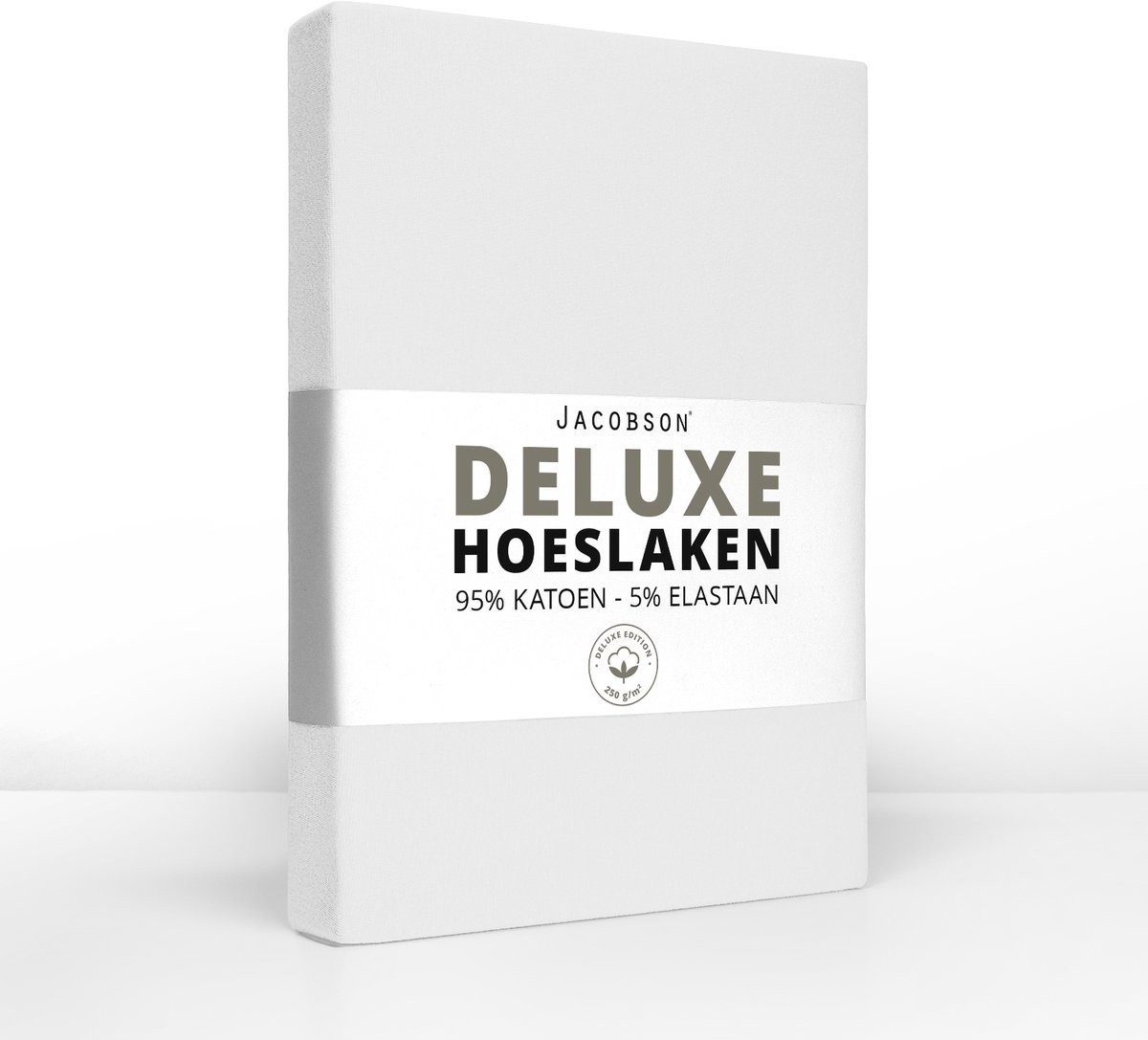 Jacobson Deluxe Hoeslaken – 95% Jersey Katoen / 5% Lycra – 200x200 cm – tot 23cm matrasdikte – 250 g/m² – Wit