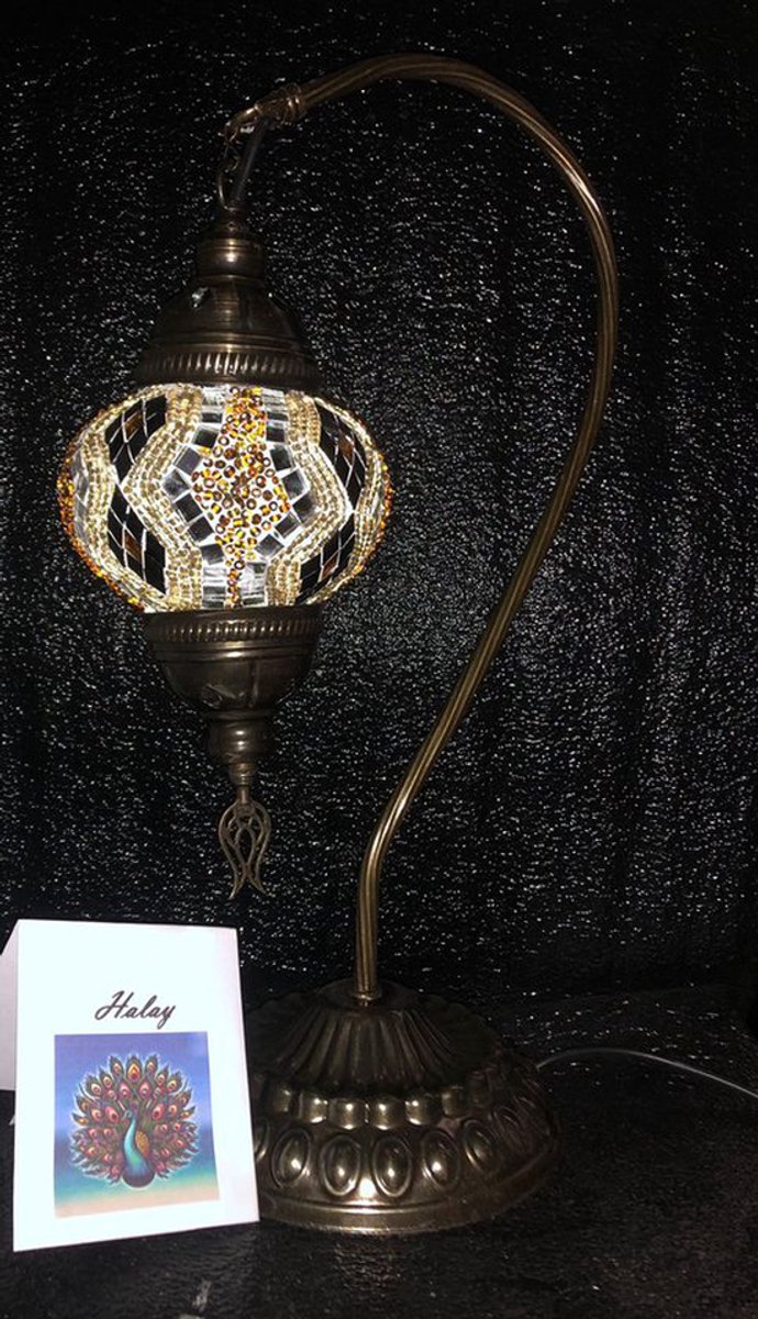 Handgemaakte lamp - tafellamp met mozaïek in bruin en goud - 1 stuk - hoogte ca. 42 cm