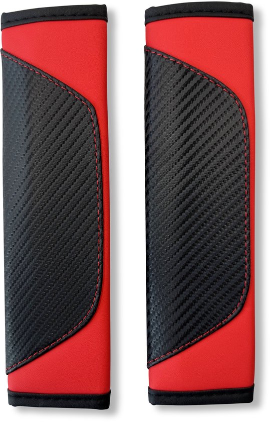 Gordelbeschermer - Set van 2 Gordelhoezen - Zwart Rood Carbon Look - Kasey Products van Merkloos — afbeelding 4