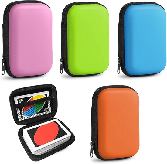 QiXinGYL 4-delige speelkaartenbox, etui voor speelkaarten, kabelorganizer, tas voor UNO-kaarten, koffer, datakabel opslag, zwart, rood, paars