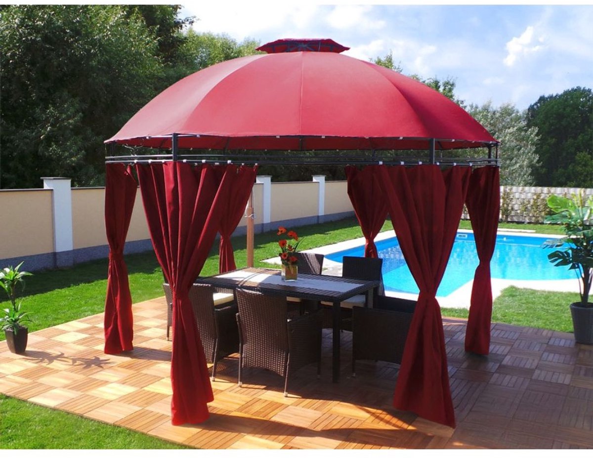 Yolo-deals - Tuin Prieel DeLuxe met LED verlichting - Solar - Rond - 350cm -UV bestendig - Rood