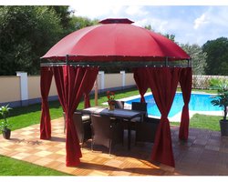 Yolo-deals - Tuin Prieel DeLuxe met LED verlichting - Solar - Rond - 350cm -UV bestendig - Rood