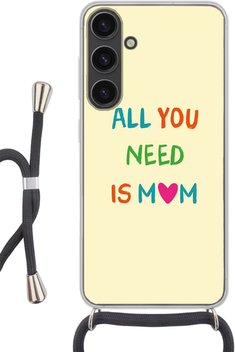 Telefoonhoesje Geschikt voor Samsung Galaxy S24 Plus - Hartje - Moeder - Tekst - Kleurrijk - Siliconen - Crossbody - Backcover met Koord - Telefoonhoesje met koord - Hoesje met touw Telefoonhoesje