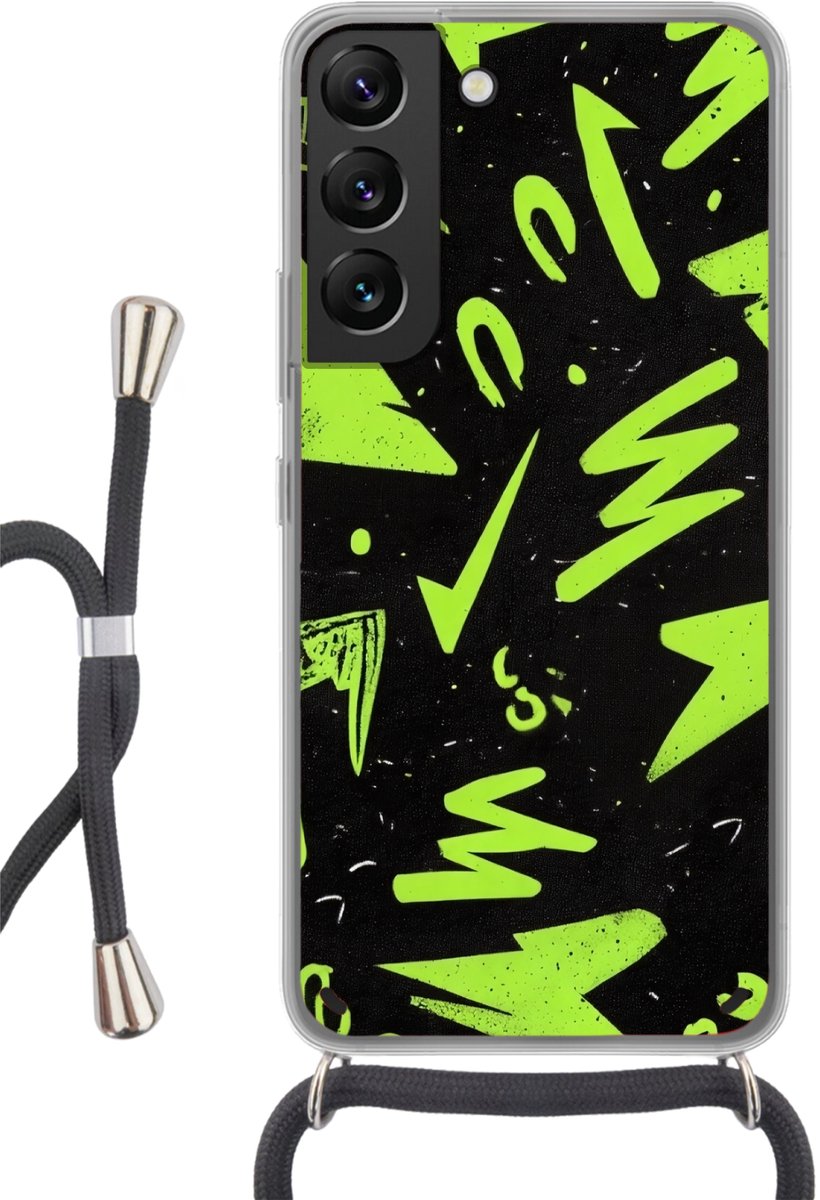 Telefoonhoesje Geschikt voor Samsung Galaxy S22 - Gaming - Vormen - Pijlen - Abstract - Zwart - Siliconen - Crossbody - Backcover met Koord - Telefoonhoesje met koord - Hoesje met touw Telefoonhoesje