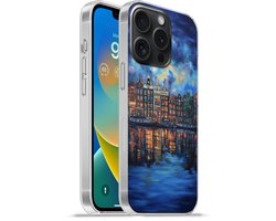 Telefoonhoesje Geschikt voor iPhone 15 Pro hoesje - Grachten Amsterdam - Huizen - Stad - Kleurrijk - Siliconen Telefoonhoesje Telefoonhoesje