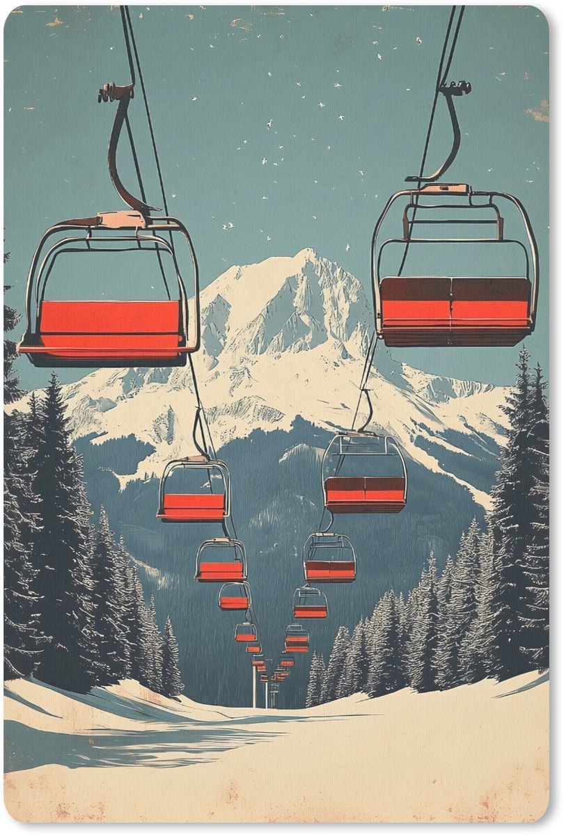 Muismat 18x27 cm - Mousepad Sneeuw - Skilift - Rood - Bomen - Muismatten
