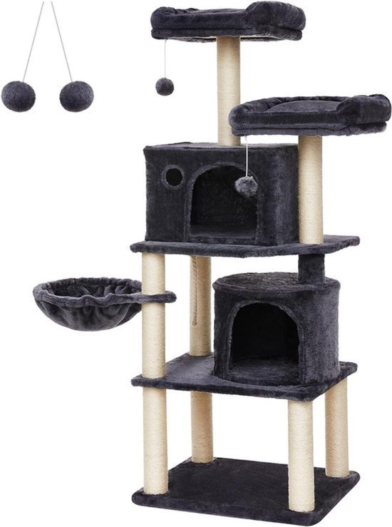 Hoppa! Kattenboom - Krabpaal - Grijs - Fluweel - 154 cm
