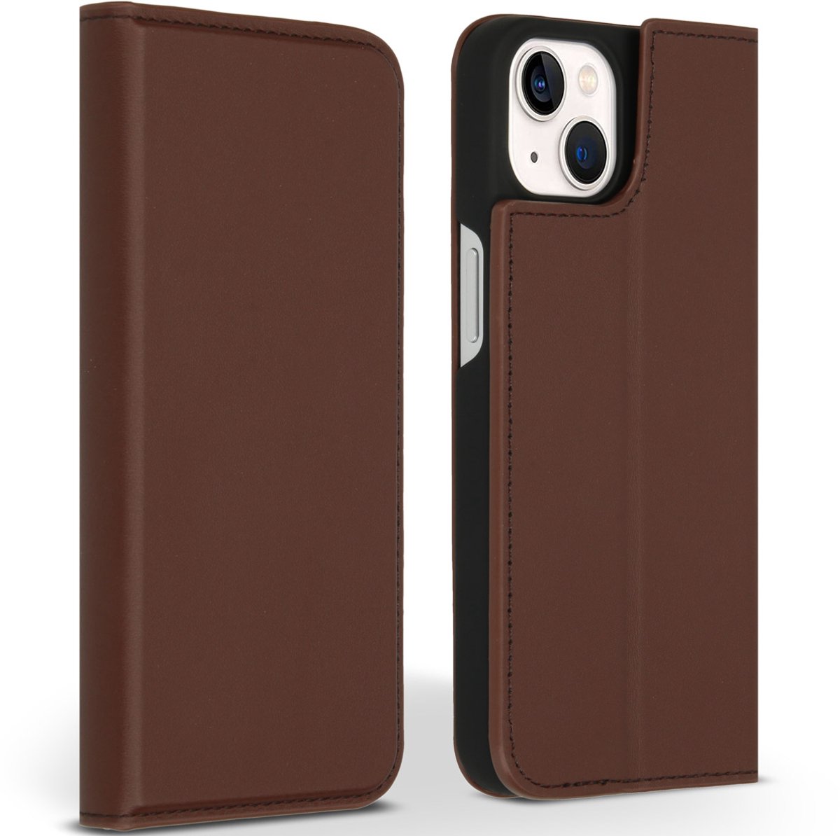 Accezz Premium Leather Slim Book Case iPhone 13 hoesje - Bruin