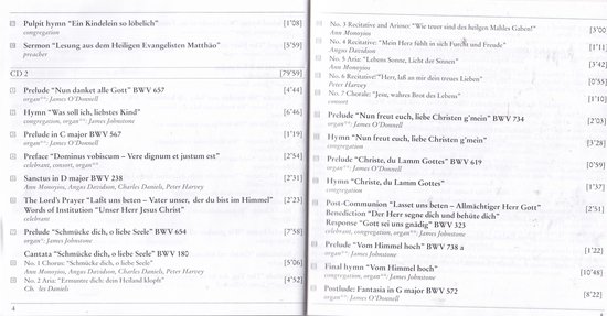 Tracklist met songtitels, componisten en uitvoerders voor Bach's Epiphany Mass, CD 2.